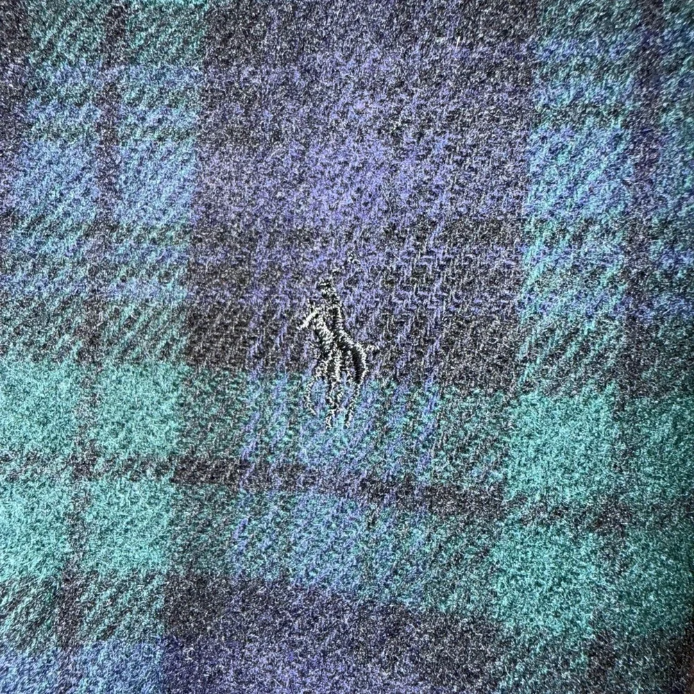 Polo Ralph Lauren Scarf 100% Lambswool Plaid Tartan Blue Green Black Classic